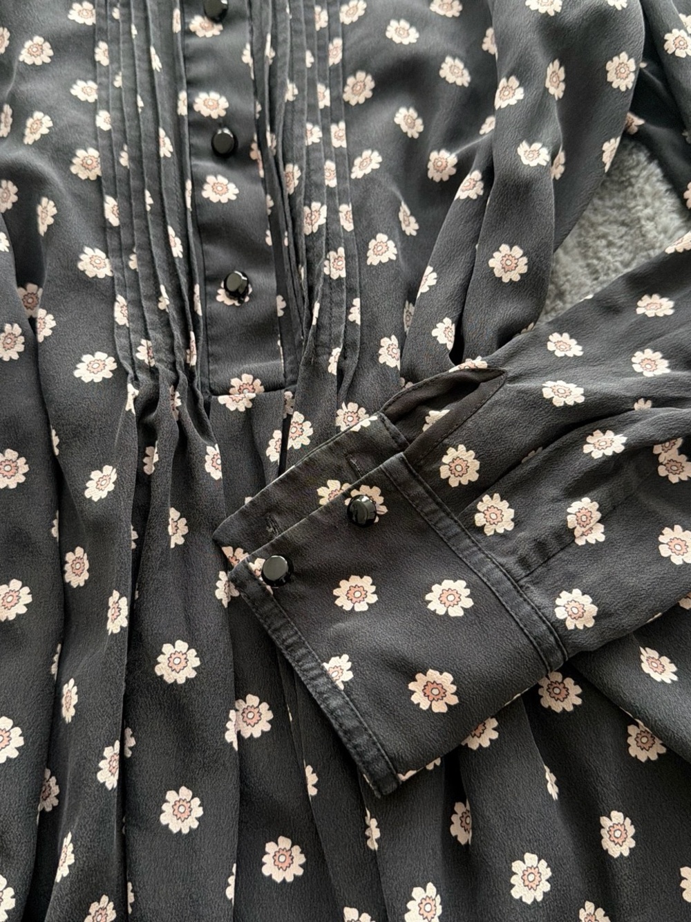 kate spade Black Floral Pintuck Long-Sleeve Dress - Picture 3 of 3